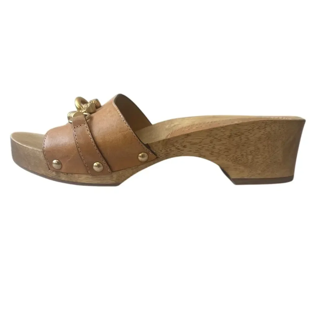 Tory Burch Jessa Leather Wood Sandals Size 8‎